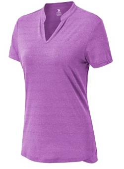 YSENTO Damen Golf Poloshirt Atmungsaktiv Sport Laufshirt Kurzarm V-Ausschnitt Funktionsshirt Sportbekleidung(Dunkelviolett,2XL) von YSENTO