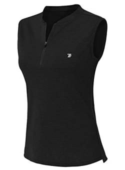 YSENTO Damen Golf Shirt Poloshirt Ärmelloses Tennis Shirt Leicht Quick Dry Sport Polohemd Tank Tops(Schwarz,S) von YSENTO