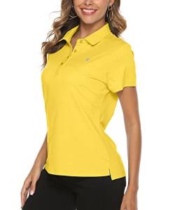 YSENTO Damen Golf-Shirts Dry Fit Kurzarm Feuchtigkeitstransport Poloshirts, gelb, Groß von YSENTO