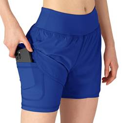 YSENTO Damen Kurze Sporthose 2 in 1 Sportshorts Laufshorts Trainingsshorts Joggingshorts Sommer Atmungsaktiv Gym Shorts(Königsblau,XL) von YSENTO