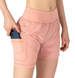 YSENTO Damen Kurze Sporthose 2 in 1 Sportshorts Laufshorts Trainingsshorts Joggingshorts Sommer Atmungsaktiv Gym Shorts(Rosa,L) von YSENTO