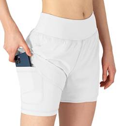 YSENTO Damen Kurze Sporthose 2 in 1 Sportshorts Laufshorts Trainingsshorts Joggingshorts Sommer Atmungsaktiv Gym Shorts(weiß,XXL) von YSENTO