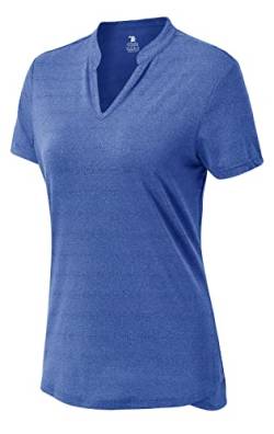 YSENTO Damen Laufshirt Kurzarm Funktionsshirt Sportshirt V-Ausschnitt Atmungsaktiv Yoga Sporthemden Sportbekleidung(Blau,2XL) von YSENTO