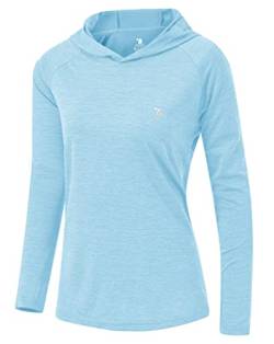 YSENTO Damen Laufshirt Langarm Sportshirt Funktionsshirt UPF 50+ Schnelltrocknend Gym Top Wandershirt Yoga Fitness Hoodie(Baby blau,2XL) von YSENTO