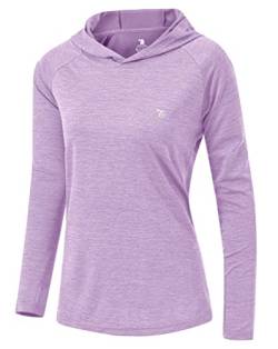 YSENTO Damen Laufshirt Langarm Sportshirt Funktionsshirt UPF 50+ Schnelltrocknend Gym Top Wandershirt Yoga Fitness Hoodie(Hellviolett,2XL) von YSENTO