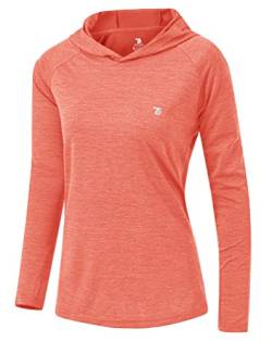 YSENTO Damen Laufshirt Langarm Sportshirt Funktionsshirt UPF 50+ Schnelltrocknend Gym Top Wandershirt Yoga Fitness Hoodie(Rot,2XL) von YSENTO