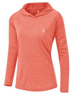 YSENTO Damen Laufshirt Langarm Sportshirt Funktionsshirt UPF 50+ Schnelltrocknend Gym Top Wandershirt Yoga Fitness Hoodie(Rot,L) von YSENTO