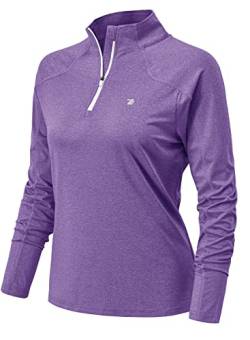 YSENTO Damen Laufshirt Langarm Sportshirt Schnelltrocknend Atmungsaktiv Yoga Gym Funktionsshirt mit 1/4 Reißverschluss(Violett,S) von YSENTO