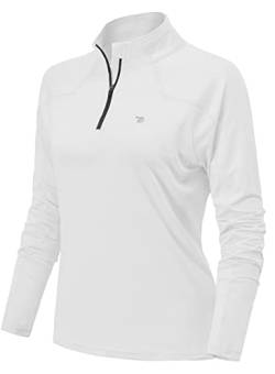 YSENTO Damen Laufshirt Langarm Sportshirt Schnelltrocknend Atmungsaktiv Yoga Gym Funktionsshirt mit 1/4 Reißverschluss(Weiß,S) von YSENTO
