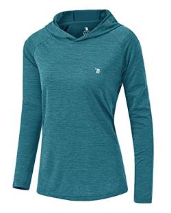 YSENTO Damen Laufshirt Langarm Sportshirt UPF 50+ Schnelltrocknend UV Schutz Hoodie Pullover Wandershirt mit Daumenlöcher(Dunkelblau,2XL) von YSENTO