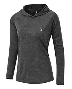 YSENTO Damen Laufshirt Langarm Sportshirt UPF 50+ Schnelltrocknend UV Schutz Hoodie Pullover Wandershirt mit Daumenlöcher(Dunkelgrau,2XL) von YSENTO