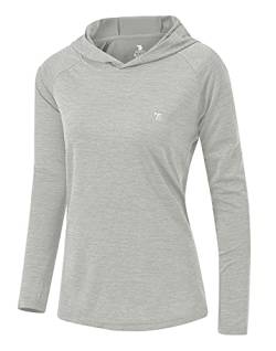 YSENTO Damen Laufshirt Langarm Sportshirt UPF 50+ Schnelltrocknend UV Schutz Hoodie Pullover Wandershirt mit Daumenlöcher(Grau,M) von YSENTO