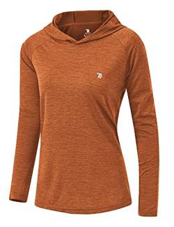 YSENTO Damen Laufshirt Langarm Sportshirt UPF 50+ Schnelltrocknend UV Schutz Hoodie Pullover Wandershirt mit Daumenlöcher(Orange,L) von YSENTO