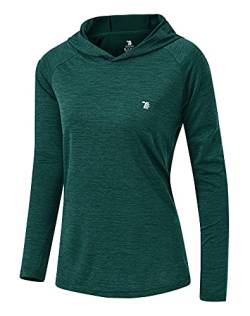 YSENTO Damen Laufshirt Langarm Sportshirt UPF 50+ Schnelltrocknend UV Schutz Hoodie Pullover Wandershirt mit Daumenlöcher(Tinte grün,L) von YSENTO