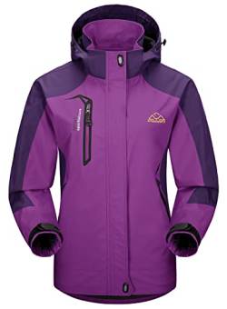 YSENTO Damen Outdoor Wanderjacke Wasserdicht Übergangsjacke Leicht Atmungsaktie Regenjacke Funktionsjacke mit Abnehmbarer Kapuze(Lila,S) von YSENTO