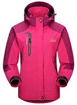 YSENTO Damen Outdoor Wanderjacke Wasserdicht Übergangsjacke Leicht Atmungsaktie Regenjacke Funktionsjacke mit Abnehmbarer Kapuze(Rosarot,S) von YSENTO