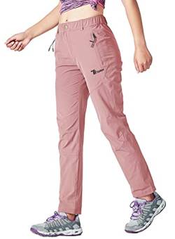 YSENTO Damen Outdoorhose Wanderhose Wasserdicht Schnelltrocknend Leicht Trekkinghose Funktionshose mit Reißverschlusstaschen(Pink,M) von YSENTO