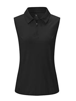 YSENTO Damen-Polo-T-Shirt, ärmellos, mit Reißverschluss, schnell trocknend, feuchtigkeitsableitend, Golf-Polo-T-Shirts, Schwarz, Groß von YSENTO