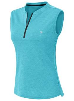YSENTO Damen Poloshirt Ärmelloses Golf Tennis Shirt Quick Dry Leicht Sport Oberteile Polohemd Tanktops mit Kragen(02Blau,XL) von YSENTO