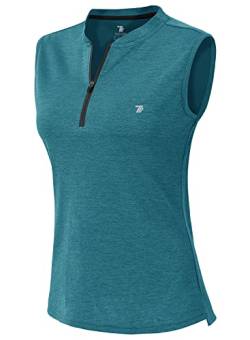 YSENTO Damen Poloshirt Ärmelloses Golf Tennis Shirt Quick Dry Leicht Sport Oberteile Polohemd Tanktops mit Kragen(Dunkelblau,L) von YSENTO