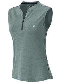 YSENTO Damen Poloshirt Ärmelloses Golf Tennis Shirt Quick Dry Leicht Sport Oberteile Polohemd Tanktops mit Kragen(Himmelblau,L) von YSENTO