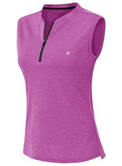 YSENTO Damen Poloshirt Ärmelloses Golf Tennis Shirt Quick Dry Leicht Sport Oberteile Polohemd Tanktops mit Kragen(Lila,M) von YSENTO