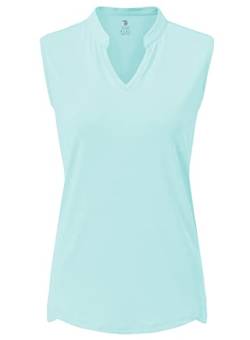 YSENTO Damen Poloshirt Ärmelloses Schnelltrocknend Golf Shirt Sport Tank Tops V Ausschnitt Tennis Shirts Oberteile(Himmelblau,2XL) von YSENTO