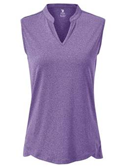 YSENTO Damen Poloshirt Ärmelloses Schnelltrocknend Golf Shirt Sport Tank Tops V Ausschnitt Tennis Shirts Oberteile(Violett,M) von YSENTO