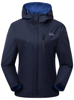 YSENTO Damen Regenjacke Wasserdicht Atmungsaktiv Outdoorjacke Leichte Übergangsjacke Windbreaker mit Kapuze(Marine,2XL) von YSENTO