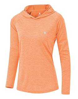 YSENTO Damen Sport Shirt Langarm Laufshirt Leicht Puli Hoodies Sweatshirts Yoga UV Schutz Wandershirt(Hell orange,M) von YSENTO