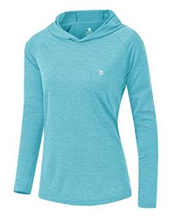 YSENTO Damen Sport Shirt Langarm Laufshirt Leicht Puli Hoodies Sweatshirts Yoga UV Schutz Wandershirt(Hellblau,2XL) von YSENTO