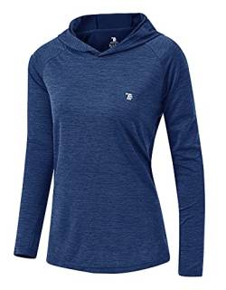 YSENTO Damen Sport Shirt Langarm Laufshirt Leicht Puli Hoodies Sweatshirts Yoga UV Schutz Wandershirt(Marine,M) von YSENTO