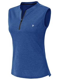 YSENTO Damen Sport T-Shirt Ärmelloses Golf Poloshirt Schnell Trocken Laufshirt Yoga Gym Oberteile Tank Top(01Blau,2XL) von YSENTO