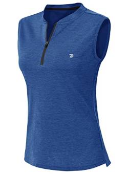 YSENTO Damen Sport T-Shirt Ärmelloses Golf Poloshirt Schnell Trocken Laufshirt Yoga Gym Oberteile Tank Top(01Blau,M) von YSENTO