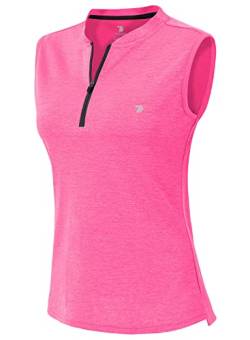 YSENTO Damen Sport T-Shirt Ärmelloses Golf Poloshirt Schnell Trocken Laufshirt Yoga Gym Oberteile Tank Top(Rose rot,L) von YSENTO