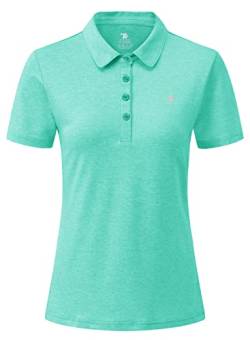 YSENTO Damen Sport T-Shirt Golf Poloshirt Atmungsaktiv Sommer Polohemd Tennis Shirts mit Kragen(See grün,L) von YSENTO