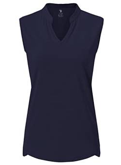 YSENTO Damen Sport Tank Top Ärmelloses Golf Poloshirt Atmungsaktive Tennis Shirt Oberteile mit V-Ausschnitt(Marine,XL) von YSENTO