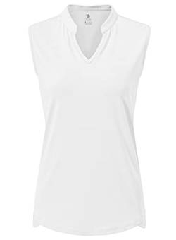 YSENTO Damen Sport Tank Top Ärmelloses Golf Poloshirt Atmungsaktive Tennis Shirt Oberteile mit V-Ausschnitt(Weiß,2XL) von YSENTO
