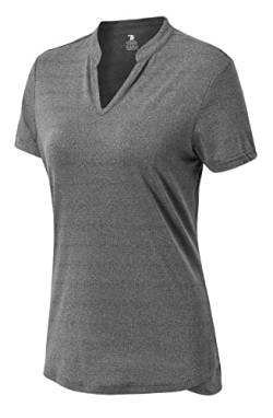 YSENTO Damen Sportshirt Kurzarm V-Ausschnitt Laufshirt Atmungsaktiv Leicht Schnell Trocken Yoga Gym T-Shirt Funktionsshirt(Grau,2XL) von YSENTO