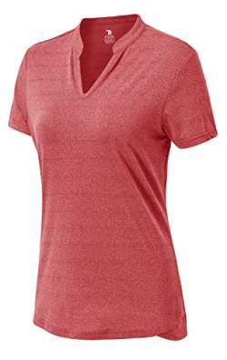 YSENTO Damen Sportshirt Kurzarm V-Ausschnitt Laufshirt Atmungsaktiv Leicht Schnell Trocken Yoga Gym T-Shirt Funktionsshirt(Rot,M) von YSENTO