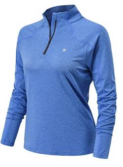 YSENTO Damen Sportshirt Langarm Laufshirt Schnelltrocknend T-Shirt Fitness Yoga Training Langarmshirts mit 1/4 Reißverschluss(Dunkelblau,XL) von YSENTO