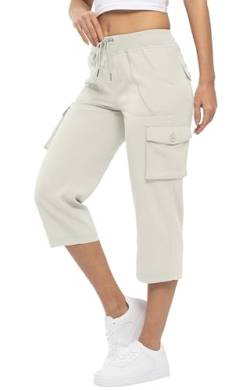 YSENTO Damen Wanderhose Outdoorhose 3/4 Sommerhose Capri Cargohose Leichte Stretch Trekkinghose Funktionshose(Beige,3XL) von YSENTO