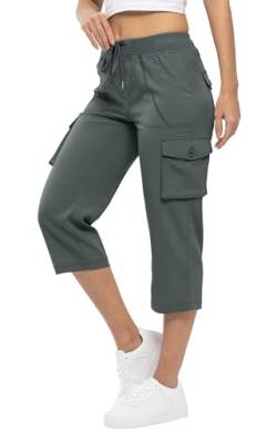 YSENTO Damen Wanderhose Outdoorhose 3/4 Sommerhose Capri Cargohose Leichte Stretch Trekkinghose Funktionshose(Dunkelgrau,M) von YSENTO