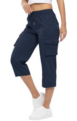 YSENTO Damen Wanderhose Outdoorhose 3/4 Sommerhose Capri Cargohose Leichte Stretch Trekkinghose Funktionshose(Marine,M) von YSENTO