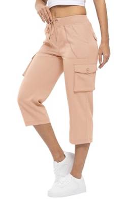 YSENTO Damen Wanderhose Outdoorhose 3/4 Sommerhose Capri Cargohose Leichte Stretch Trekkinghose Funktionshose(Rosa,XL) von YSENTO