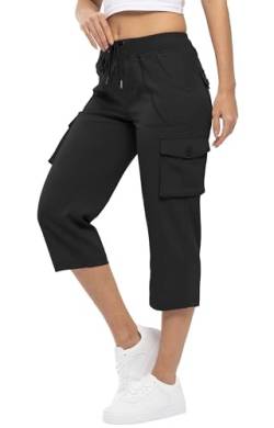 YSENTO Damen Wanderhose Outdoorhose 3/4 Sommerhose Capri Cargohose Leichte Stretch Trekkinghose Funktionshose(Schwarz,M) von YSENTO