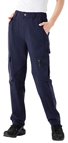 YSENTO Damen Wanderhose Outdoorhose Atmungsaktiv Leicht Wasserdicht Trekkinghose Arbeitshose mit Taschen(Marine,XL) von YSENTO