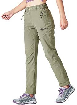 YSENTO Damen Wanderhose Outdoorhose Wasserdicht Schnelltrockend Stretch Trekkinghose Funktionshose mit Reißverschlusstaschen(Hellgrün,2XL) von YSENTO