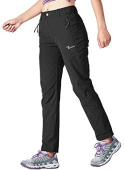 YSENTO Damen Wanderhose Outdoorhose Wasserdicht Schnelltrockend Stretch Trekkinghose Funktionshose mit Reißverschlusstaschen(Schwarz,XL) von YSENTO