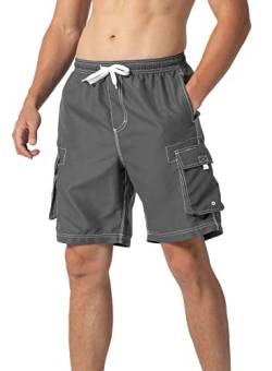 YSENTO Herren Badeshorts Schnelltrocknend Badehose Leicht Schwimmhose Jungen Boardshorts mit Mesh-Futter(grau,XL) von YSENTO